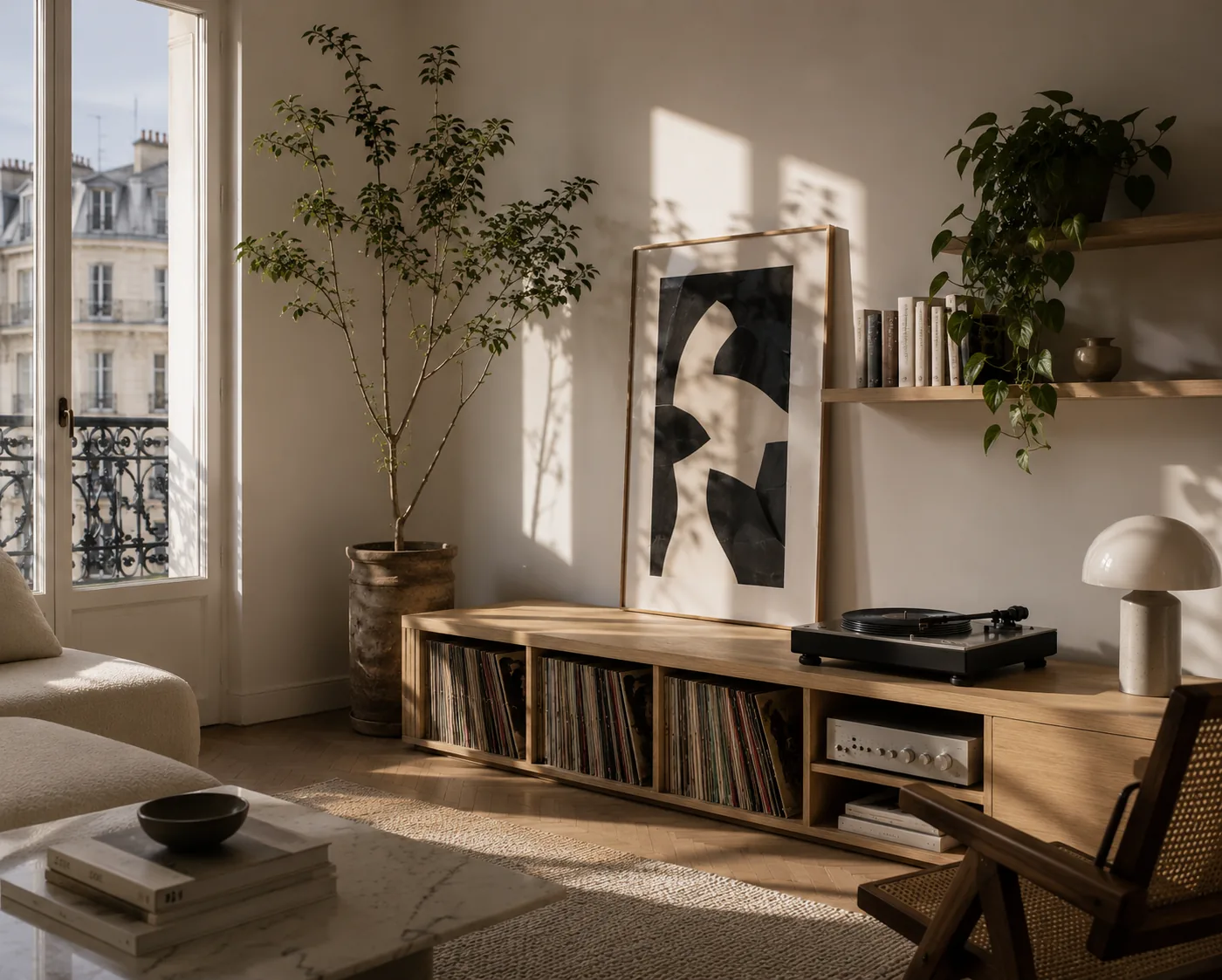 Meuble vinyle sur mesure — chêne et platine